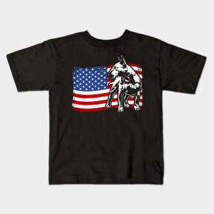 Proud Bull Terrier American Flag patriotic dog Kids T-Shirt